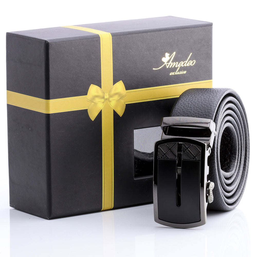 Men's Smart Ratchet No Holes Automatic Buckle Belt in Black & Gun