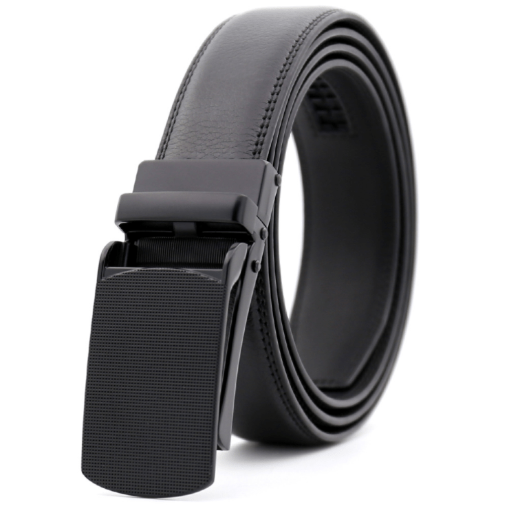 Black Belt Textured Matte Buckle Mens Adjustable Ratchet Slide Buckle