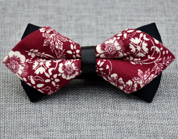 Men's Red White Floral 100% Cotton Pre-Tied Bow Tie