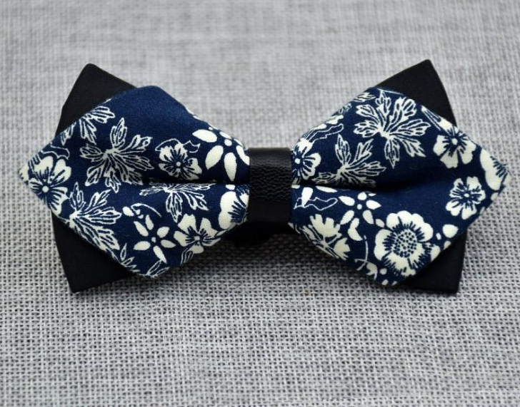 Men's Blue White Floral 100% Cotton Pre Tied Bow Tie