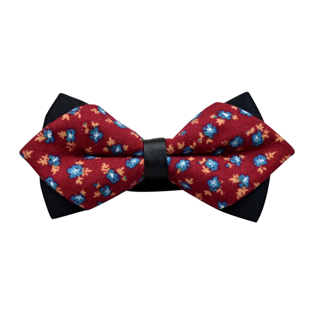 Men's Red Blue Orange Floral Cotton Pre-Tied Bow Tie