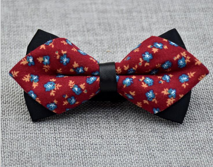 Men's Red Blue Orange Floral Cotton Pre-Tied Bow Tie