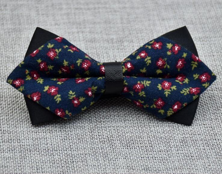 Men's Blue Green Pink Floral 100% Cotton Pre-Tied Bow Tie