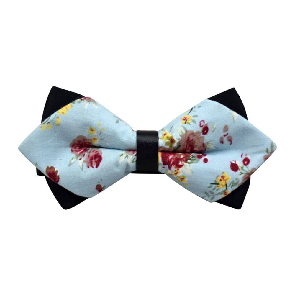 Men's Baby Blue Floral 100% Cotton Pre-Tied Bow Tie