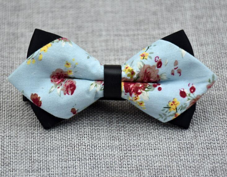 Men's Baby Blue Floral 100% Cotton Pre-Tied Bow Tie