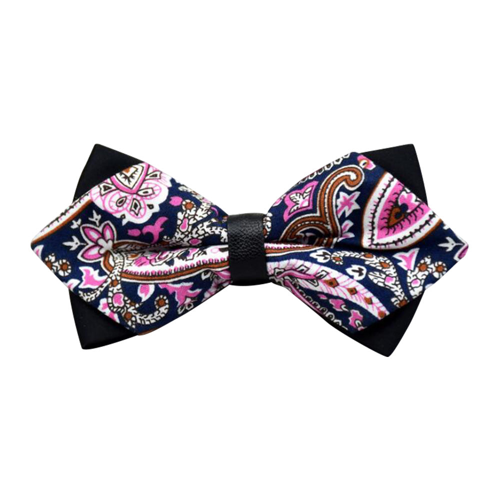 Men's Black Pink Floral 100% Cotton Pre-Tied Bow Tie