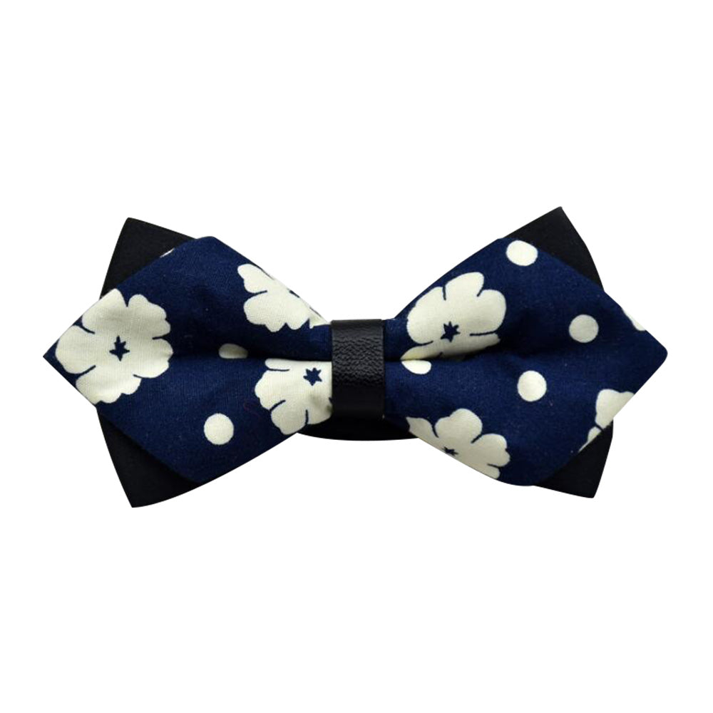 Men's Navy Blue Floral 100% Cotton Pre-Tied Bow Tie