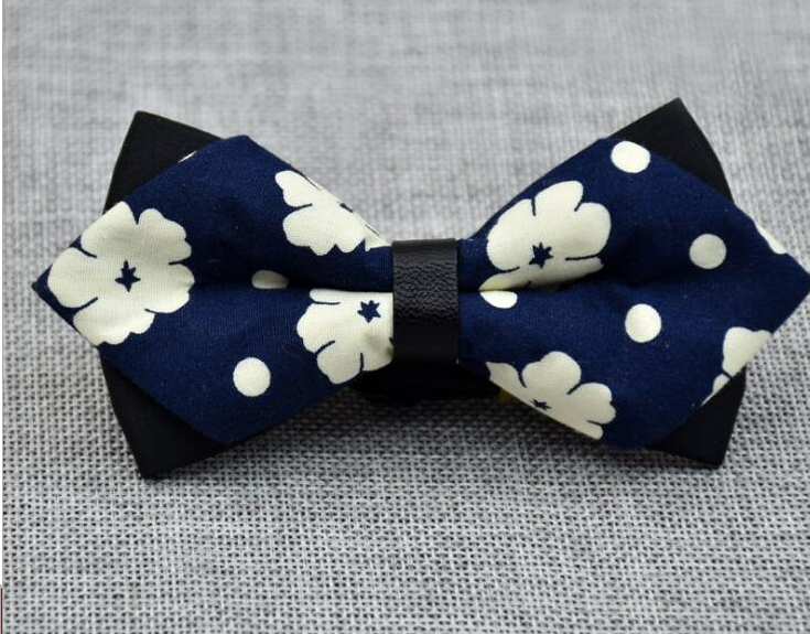 Men's Navy Blue Floral 100% Cotton Pre-Tied Bow Tie