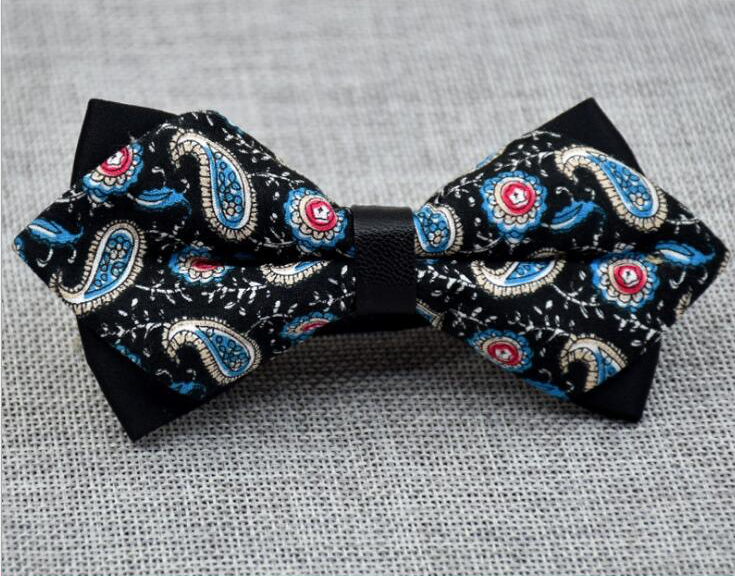 Men's Black Blue Pink Paisley 100% Cotton Pre-Tied Bow Tie