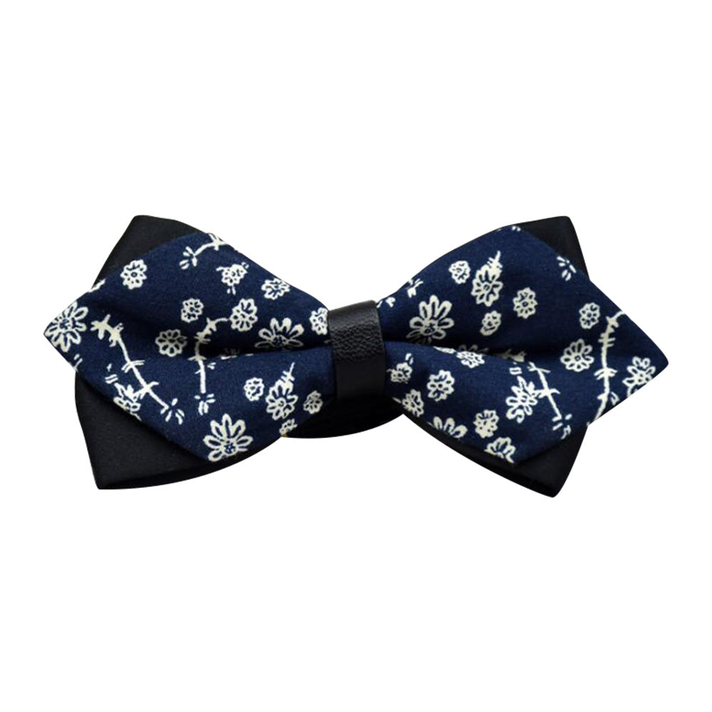 Men's Medium Blue White 100% Cotton Pre-Tied Bow Tie