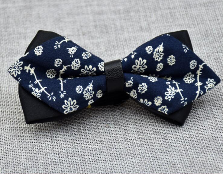 Men's Medium Blue White 100% Cotton Pre-Tied Bow Tie