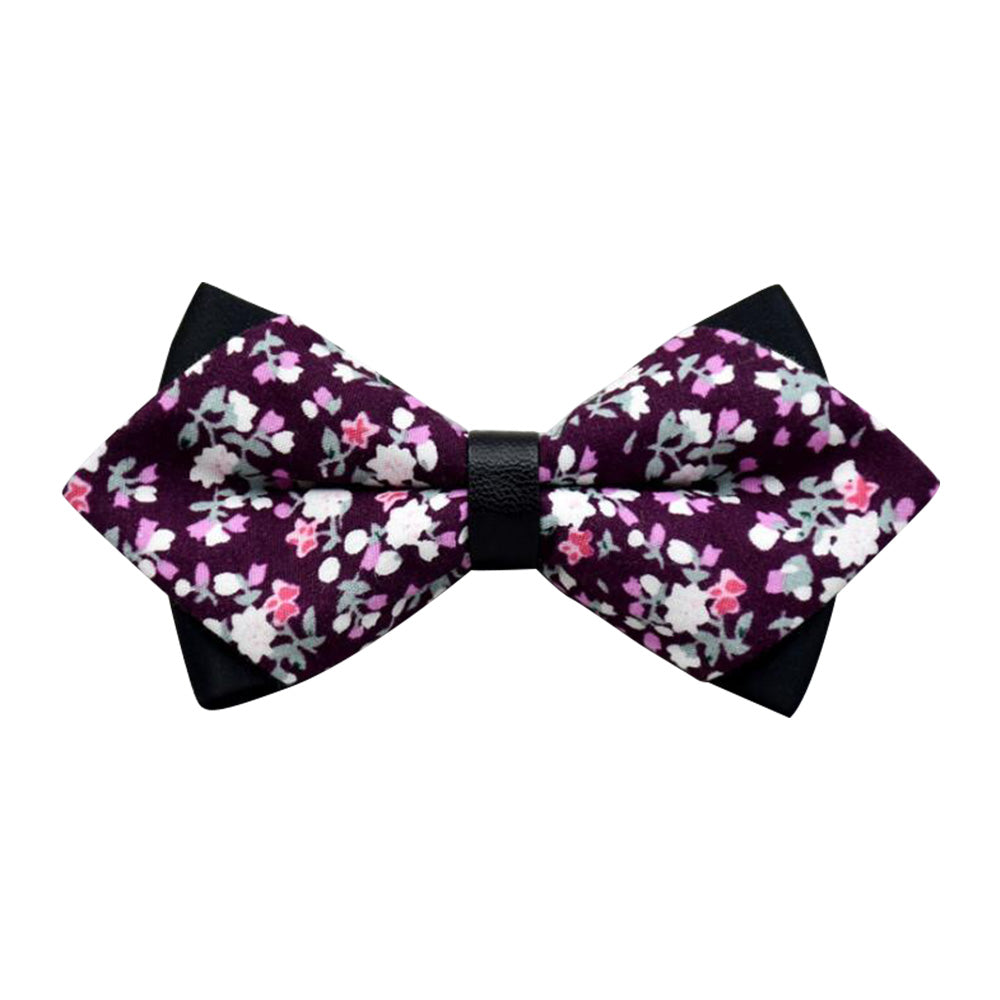 Men's Purple Pink Floral 100% Cotton Pre-Tied Bow Tie