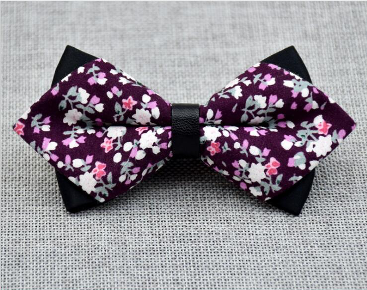 Men's Purple Pink Floral 100% Cotton Pre-Tied Bow Tie