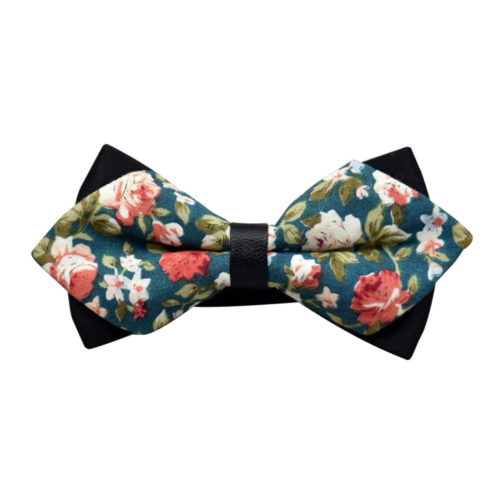 Men's Blue Orange Floral 100% Cotton Pre-Tied Bow Tie