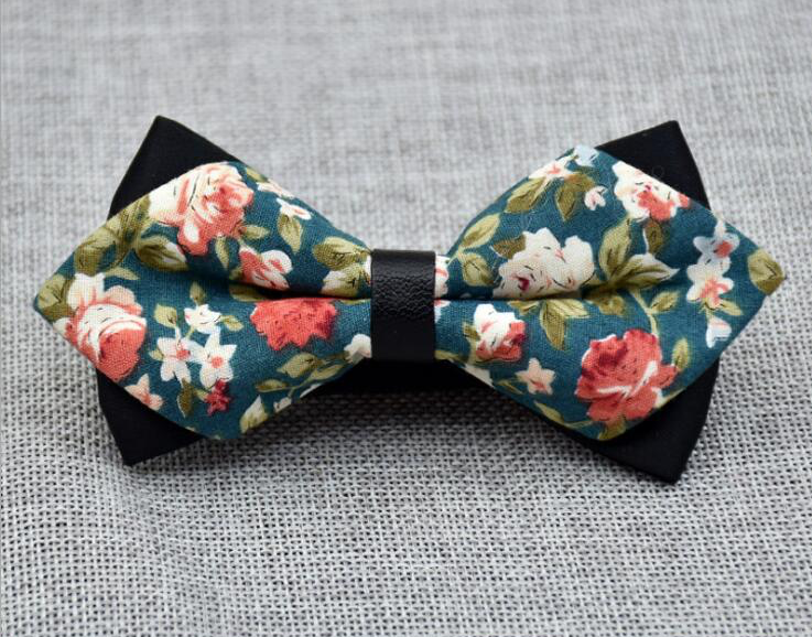 Men's Blue Orange Floral 100% Cotton Pre-Tied Bow Tie