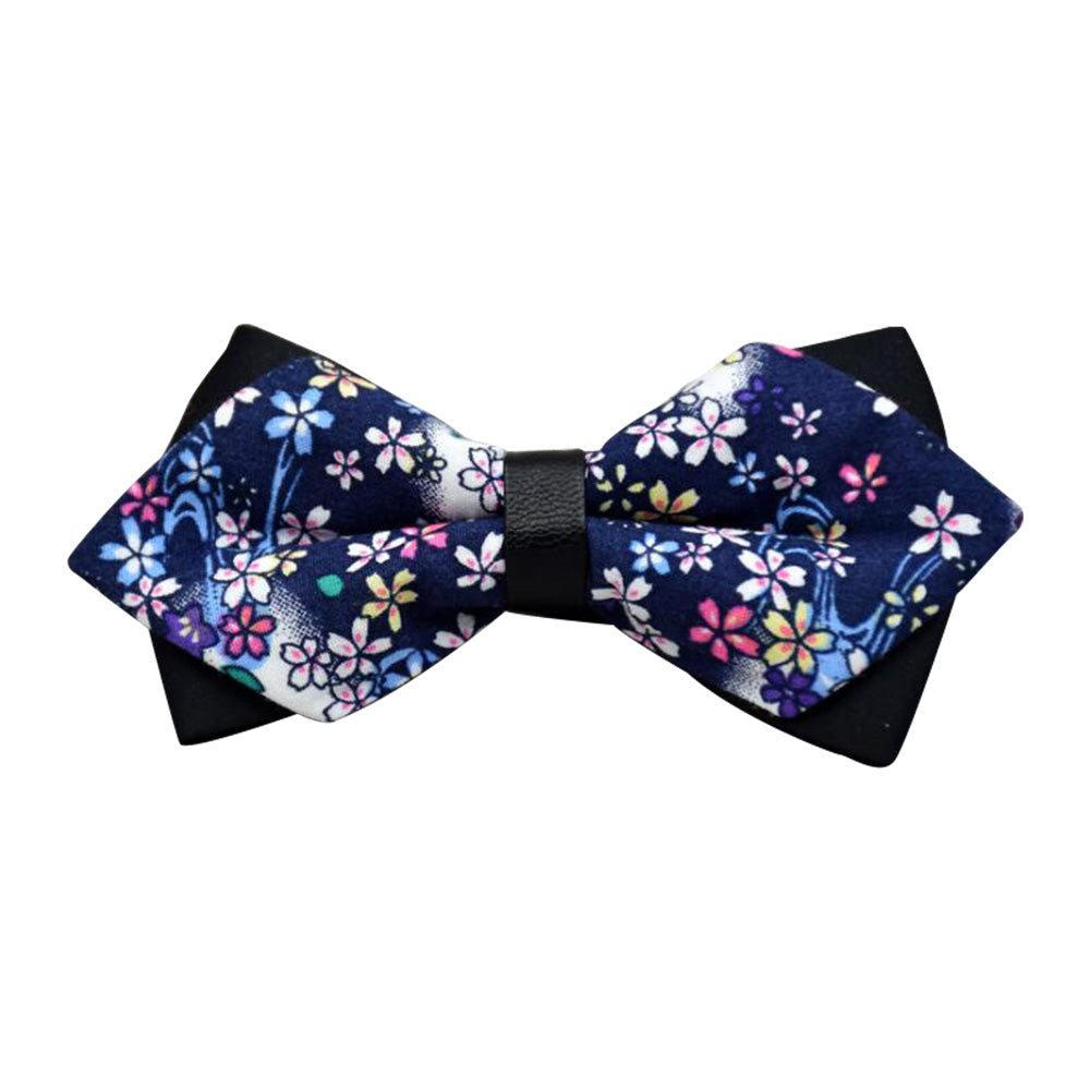 Men's Navy Blue Colorful Floral 100% Cotton Pre-Tied Bow Tie