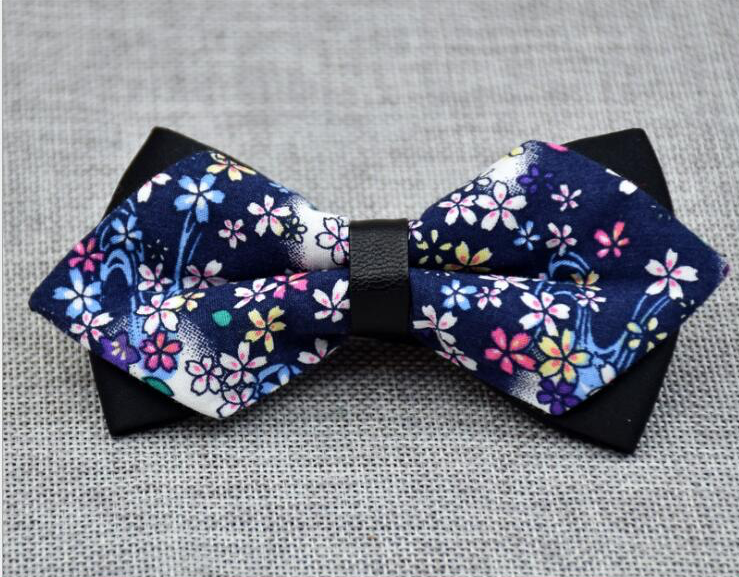 Men's Navy Blue Colorful Floral 100% Cotton Pre-Tied Bow Tie