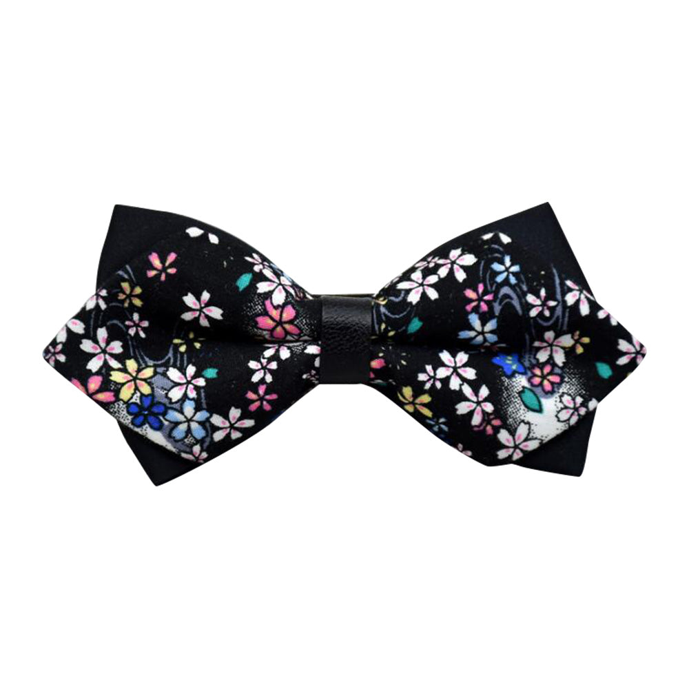 Men's Black Colorful Floral 100% Cotton Pre-Tied Bow Tie