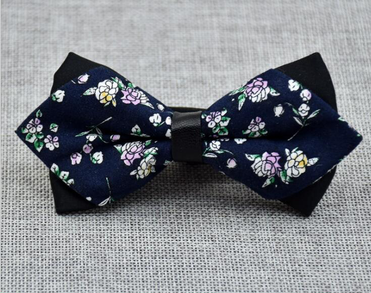 Men's Blue White Floral 100% Soft Cotton Pre-Tied Bow Tie