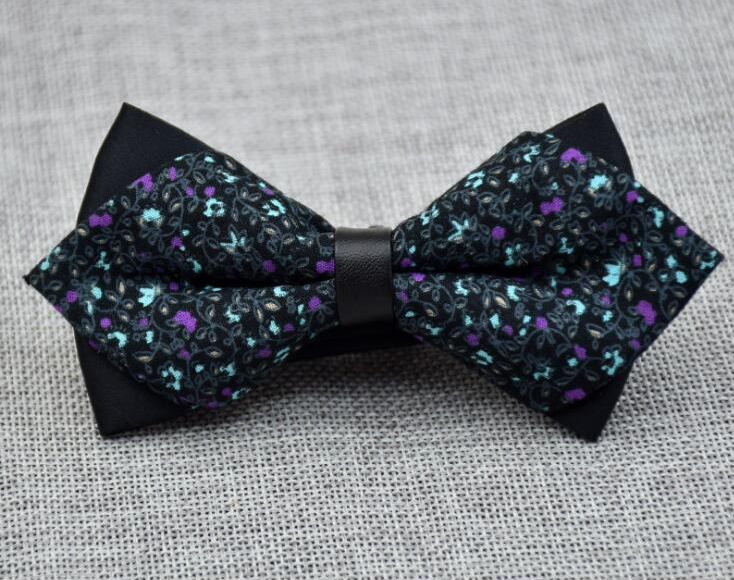 Men's Green Purple Floral 100% Cotton Pre-Tied Bow Tie