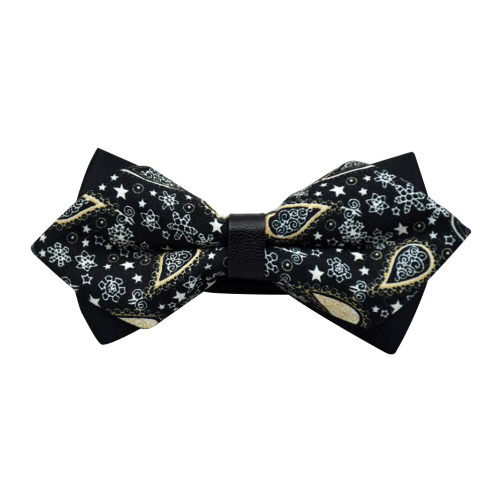 Men's Black Yellow Floral 100% Cotton Pre-Tied Bow Tie