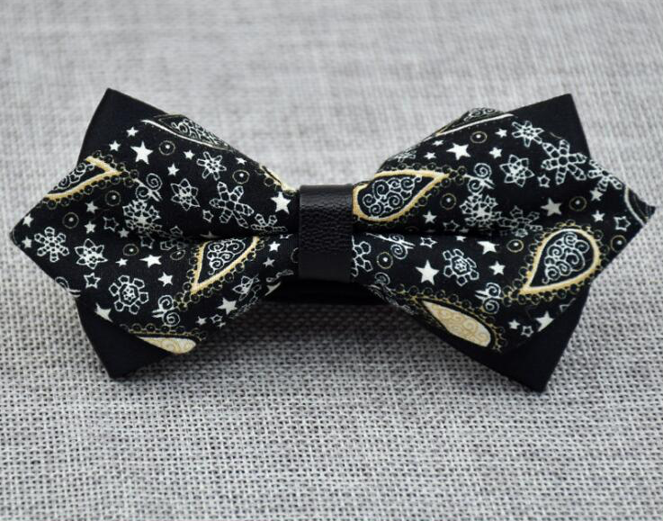 Men's Black Yellow Floral 100% Cotton Pre-Tied Bow Tie