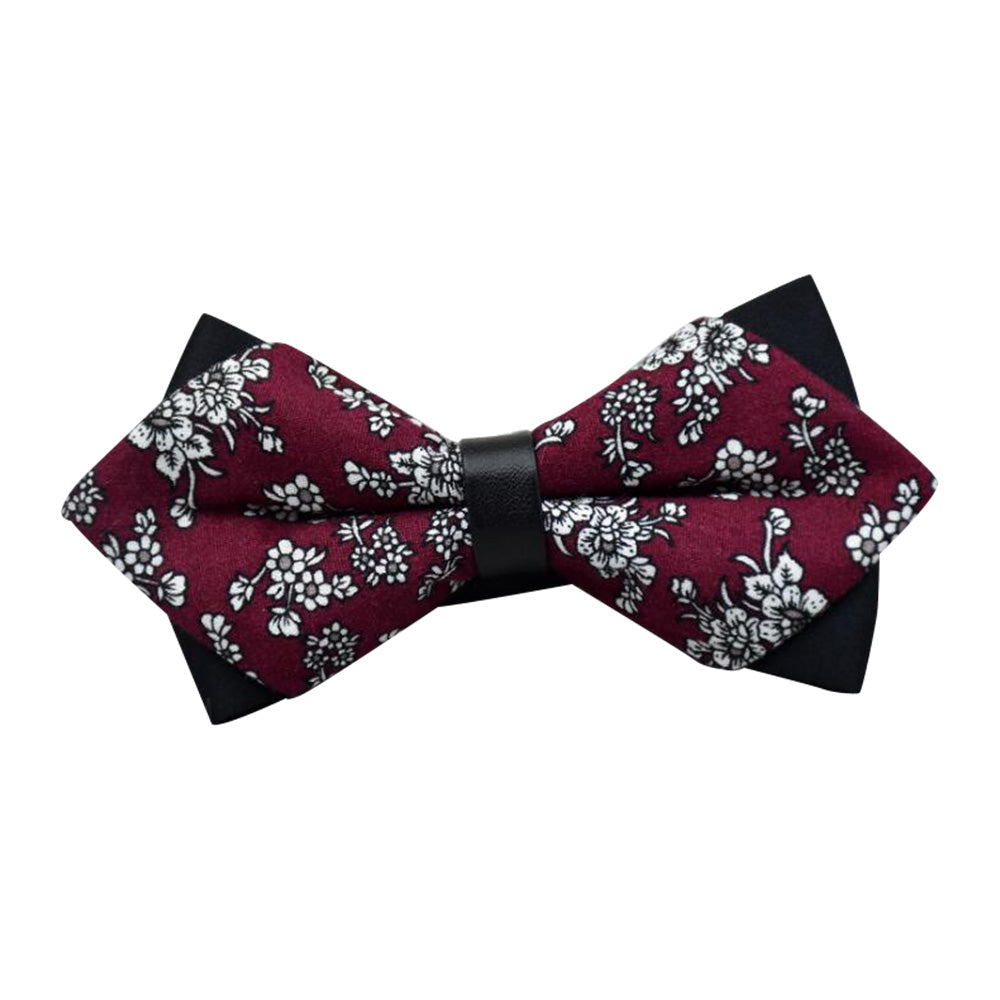 Men's Burgundy Grey Floral 100% Cotton Pre-Tied Bow Tie