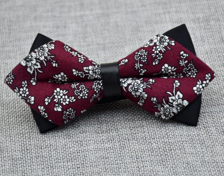 Men's Burgundy Grey Floral 100% Cotton Pre-Tied Bow Tie