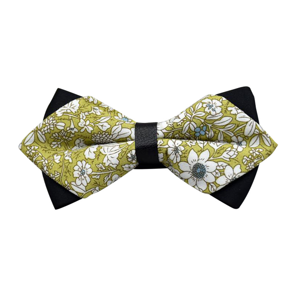 Men's Mustard Green Floral 100% Cotton Pre-Tied Bow Tie