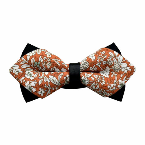 Men's Orange Floral Cotton Pre Tied Bow Tie