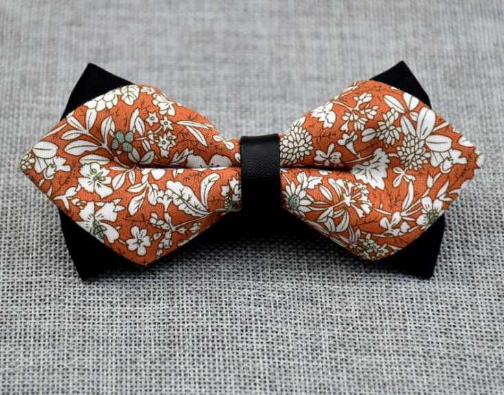 Men's Orange Floral Cotton Pre Tied Bow Tie