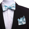 Men's Silk White Blue Paisley Self Bow Tie