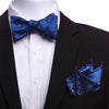 Men's Silk Blue Black Self Bow Tie with Handkerchief