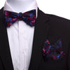 Men's Silk Red Pink Blue Self Bow Tie with Handkerchief