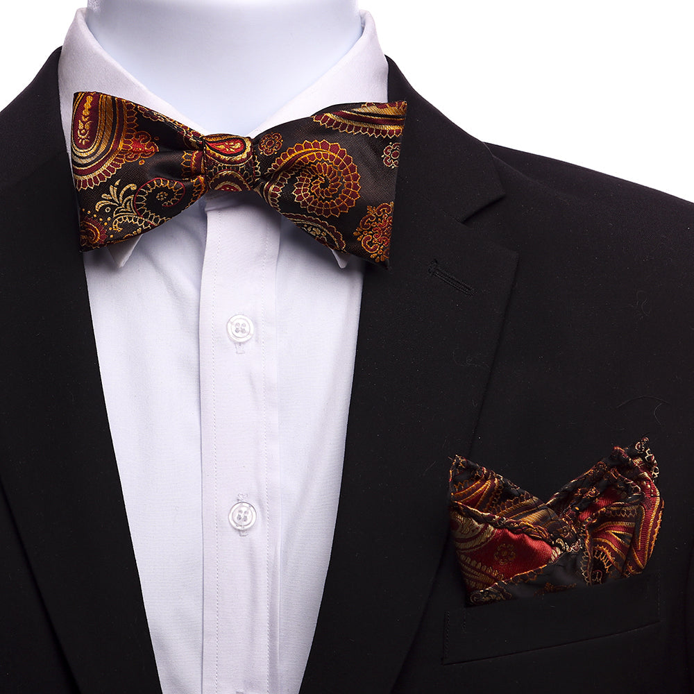 Men's Orange & Brown Silk Self Bow Tie