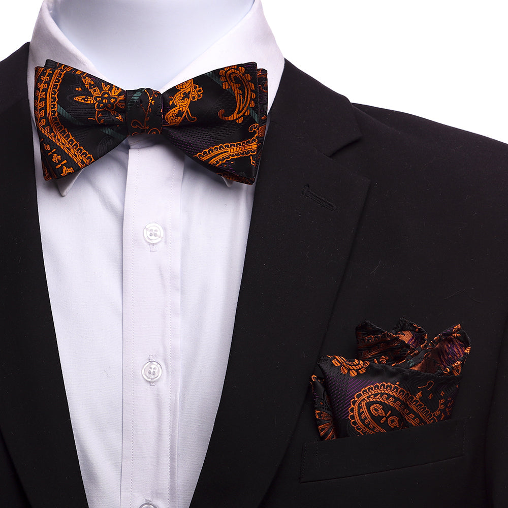 Men's Orange & Black Silk Self Bow Tie