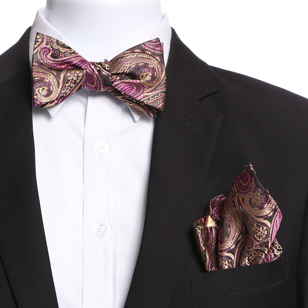 Men's Pink & Gold Paisley Self Bow Tie