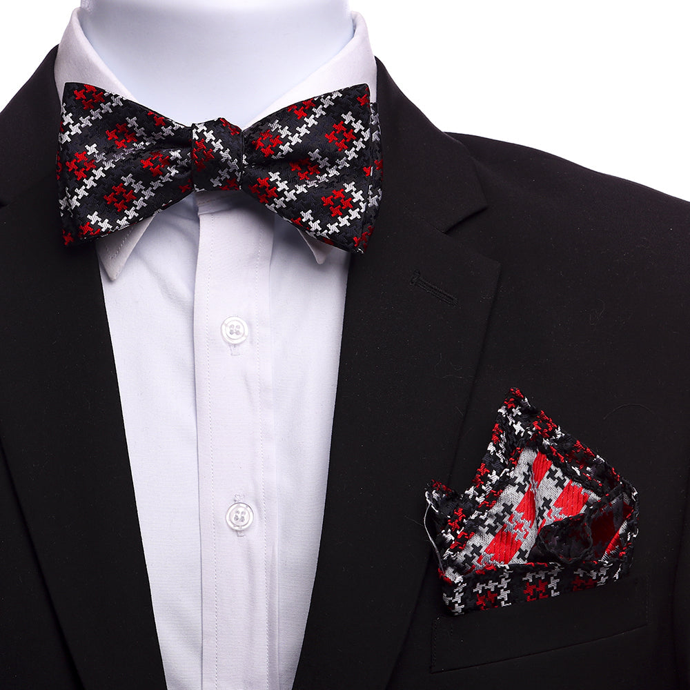 Men's Red & Black Floral Self Bow Tie