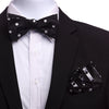 Men's Black Polka Dots Self Bow Tie with Handkerchief