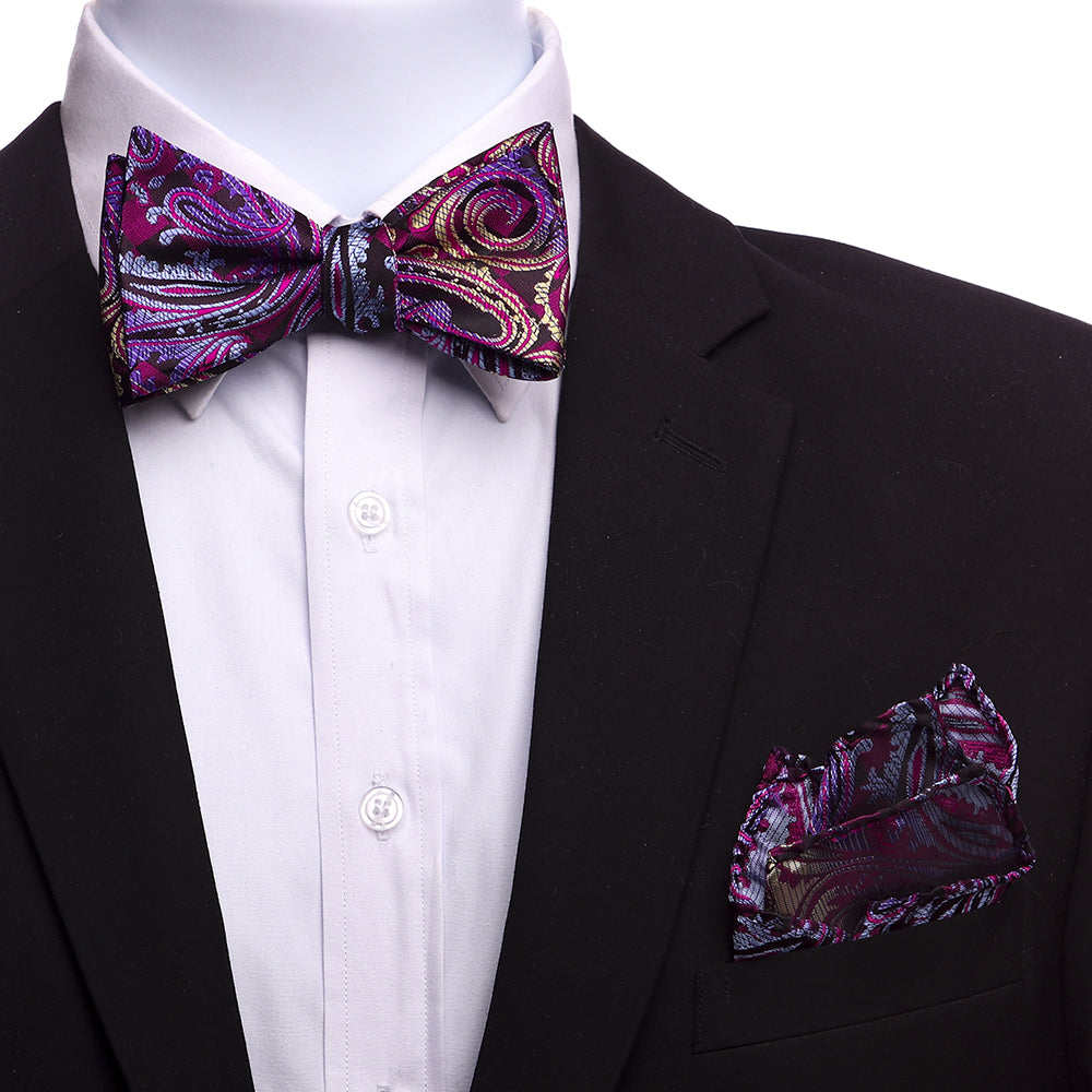 Men's Pink Gold Paisley Self Bow Tie