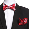 Men's Red Plaid Self Bow Tie with Handkerchief