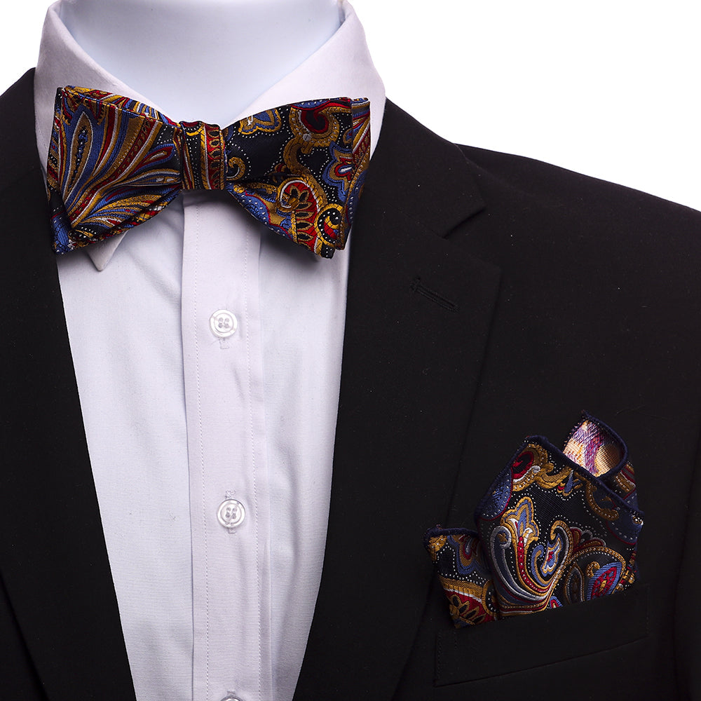 Men's Multi Color Paisley jacquard woven Italian Silk Self Bow Tie