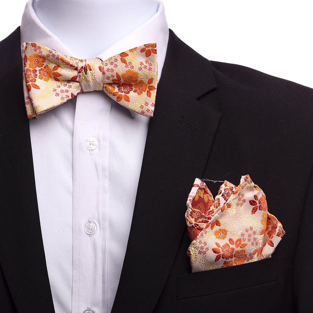 Men's Orange Cream Paisley Self Bow Tie