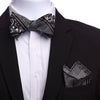 Men's Black And Silver Paisley Silk Self Bow Tie