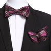 Men's Pink & Black Self Bow Tie with Handkerchief