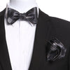 Men's Grey / Black Self Bow Tie with Handkerchief