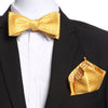 Men's Yellow / Gold Self Bow Tie with Handkerchief