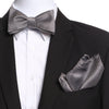 Men's Black & Silver Self Bow Tie with Handkerchief