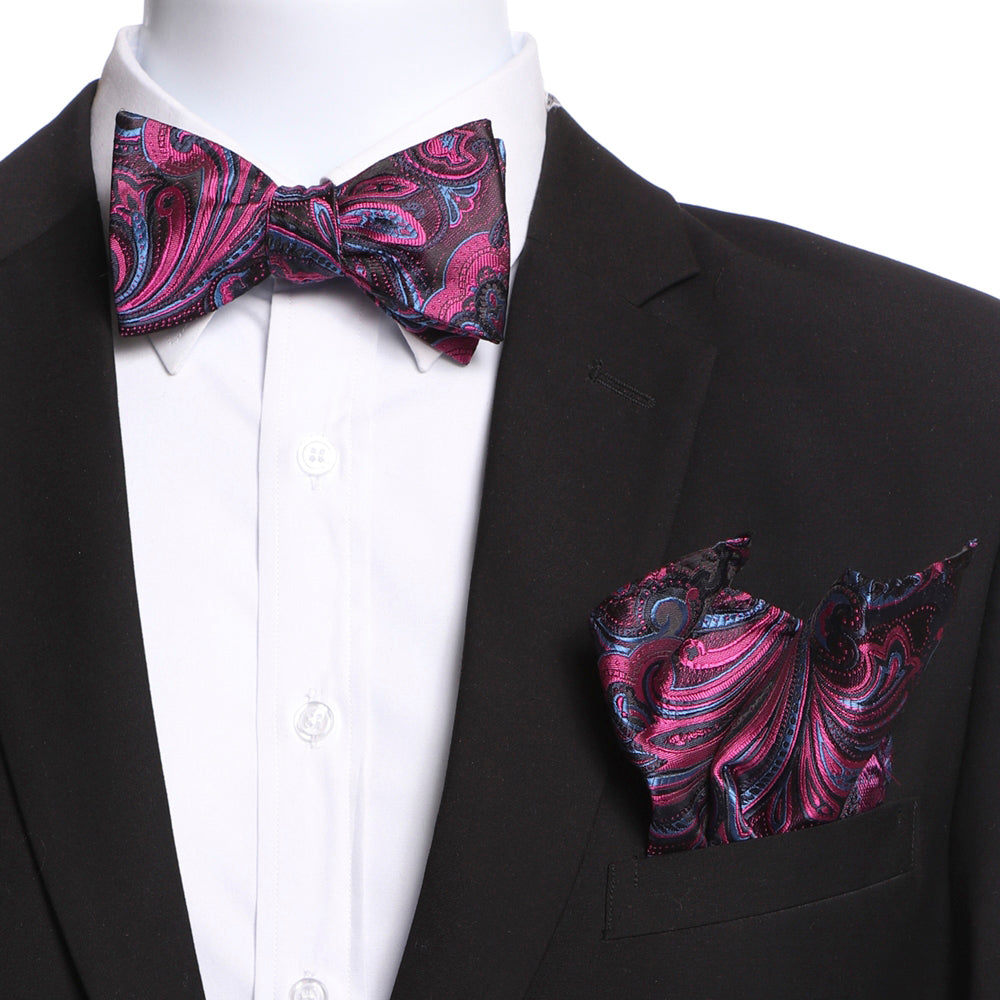 Men's Pink, Blue & Black Self Bow Tie