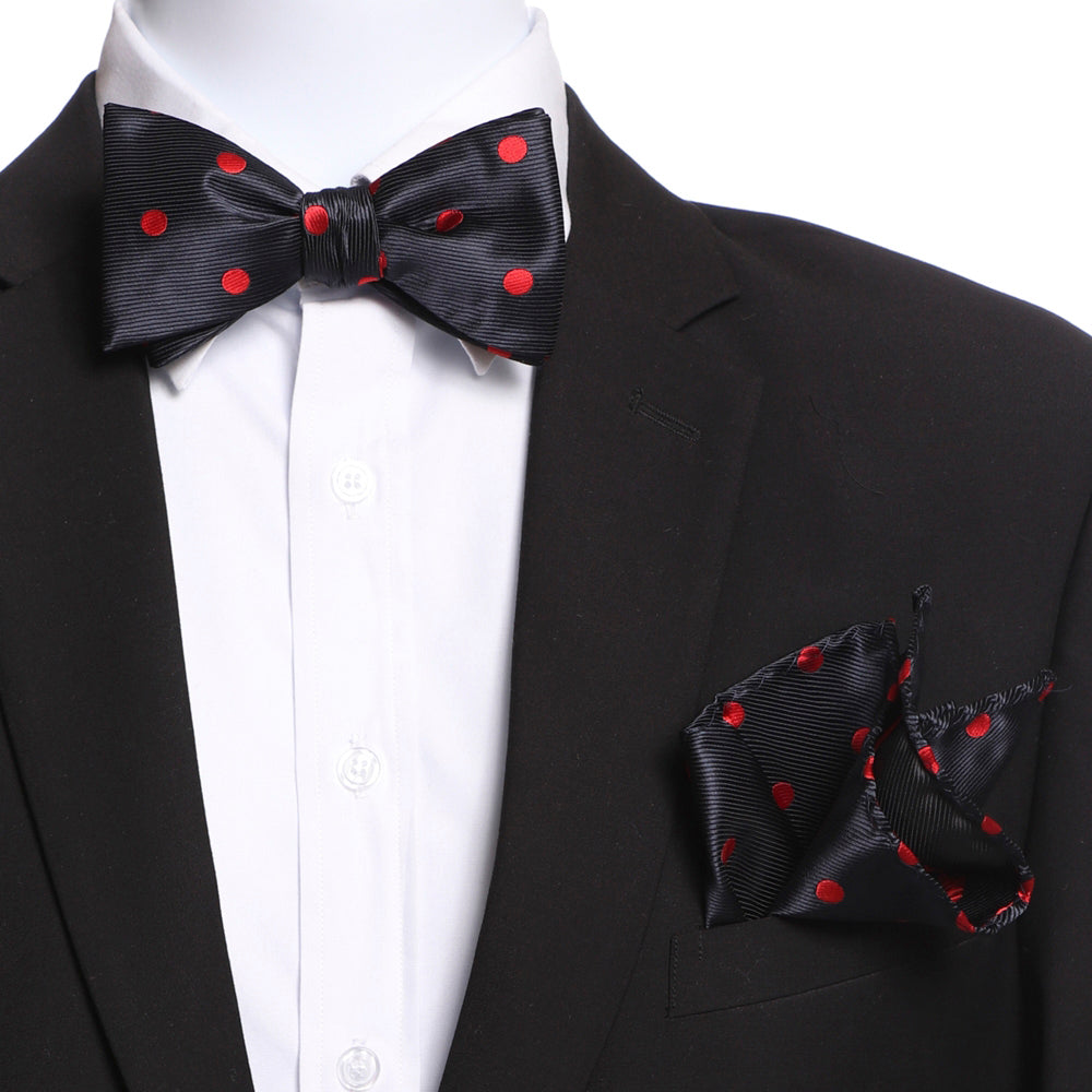 Men's Red & Black Polka Dots Self Bow Tie